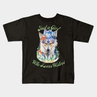 Girl Who Loves Wolves Kids T-Shirt